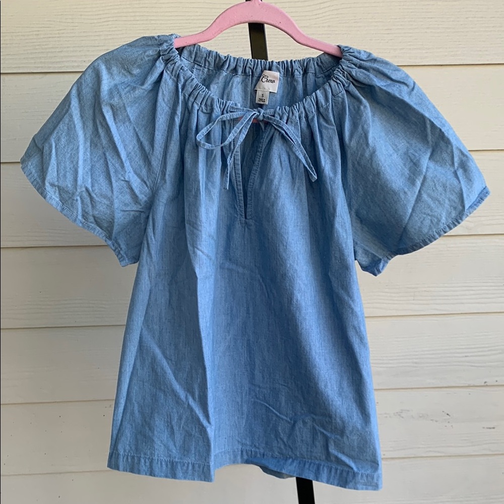 Jcrew cotton Blue Off-Shoulder Top blouse small
